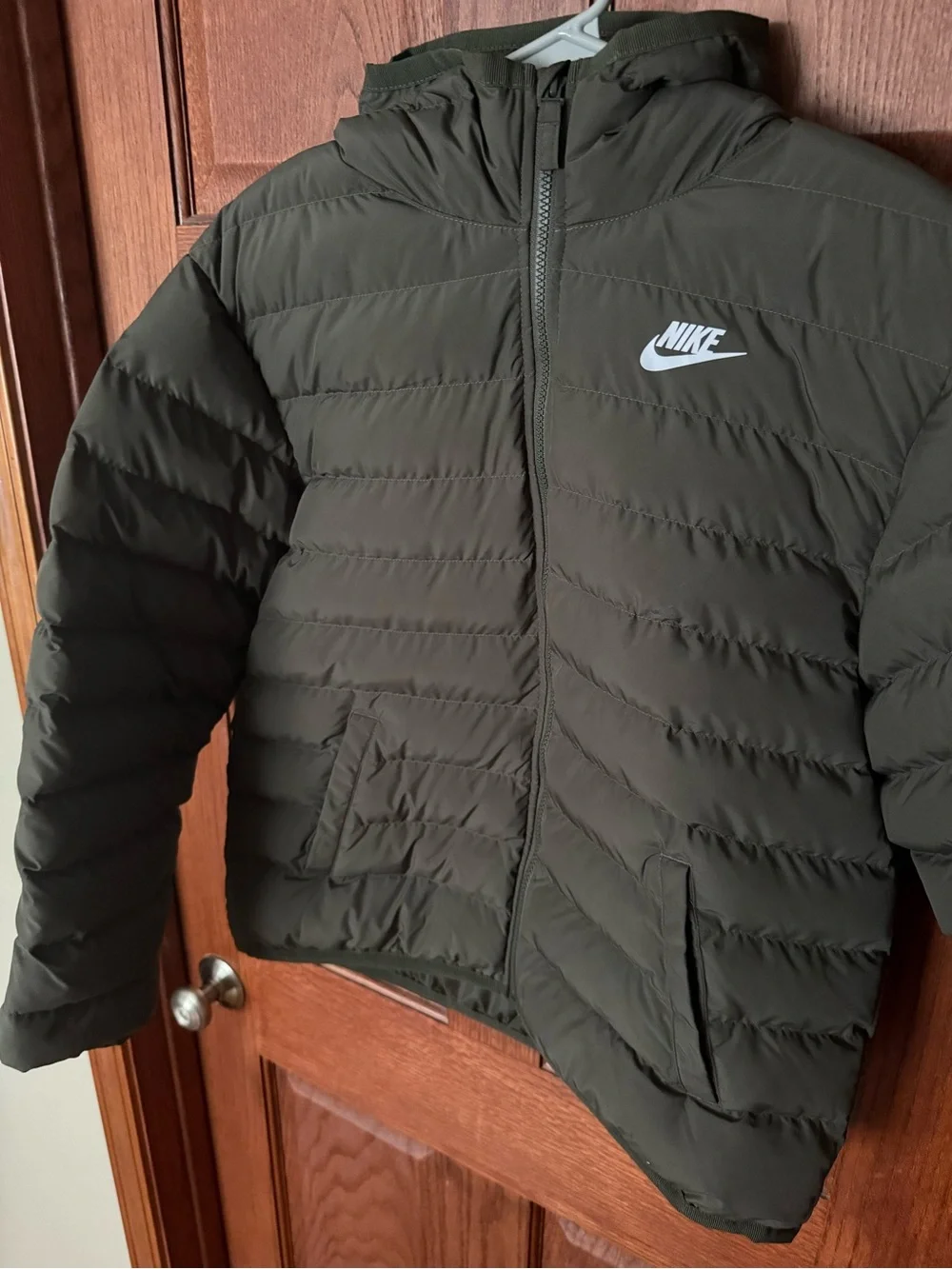 Nike Kids Hooded Puffer Jacket - Olive Green - Youth XL